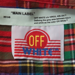Pre Owned Off White Multicolor Checked Cotton Spray Paint Detail Shirt S