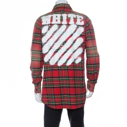 Pre Owned Off White Multicolor Checked Cotton Spray Paint Detail Shirt S