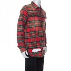 Pre Owned Off White Multicolor Checked Cotton Spray Paint Detail Shirt S