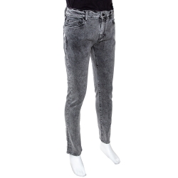 Pre Owned Off White Grey Logo Print Acid Washed Denim Skinny Jeans M