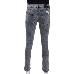 Pre Owned Off White Grey Logo Print Acid Washed Denim Skinny Jeans M