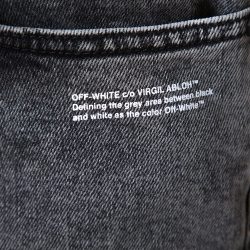 Pre Owned Off White Grey Logo Print Acid Washed Denim Skinny Jeans M