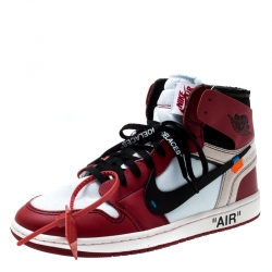Off White x Nike Red/White Leather The 10 Air Jordan 1 High Top Sneakers Size 44