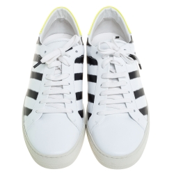 Pre Owned Off White White Leather Diagonal Spray Low Top Sneakers Size 45