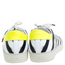 Pre Owned Off White White Leather Diagonal Spray Low Top Sneakers Size 45