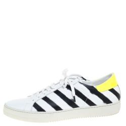 Pre Owned Off White White Leather Diagonal Spray Low Top Sneakers Size 45