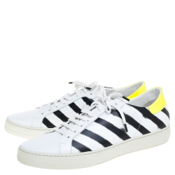 Pre Owned Off White White Leather Diagonal Spray Low Top Sneakers Size 45