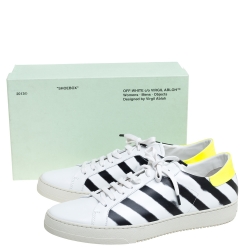 Pre Owned Off White White Leather Diagonal Spray Low Top Sneakers Size 45