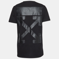 Pre Owned Off-White Black Logo Print Cotton T-Shirt M