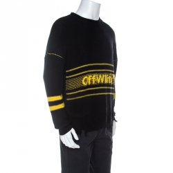 Pre Owned Off White Black Logo Intarsia Knit Cotton Distressed Jumper S