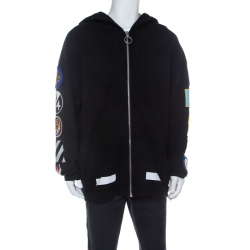 Pre Owned Off White Black Cotton Sleeve Patch Hoodie S 