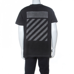 Pre Owned Off White Dark Grey Cotton Faded Effect Crew Neck T Shirt S