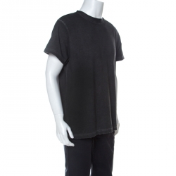 Pre Owned Off White Dark Grey Cotton Faded Effect Crew Neck T Shirt S