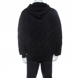 Pre Owned Off White Black Cotton Washed Out Effect Embroidered Hoodie S