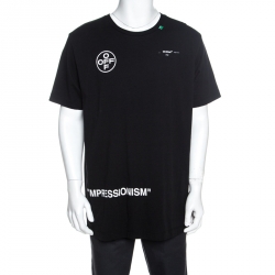 Pre Owned Off White Black Impressionism Print Cotton Crew Neck T-Shirt XL