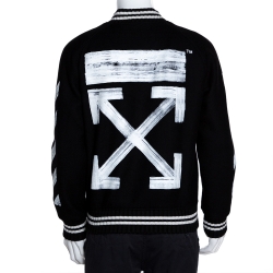 Off-White Black Wool Brushed Print Varsity Bomber Jacket XS