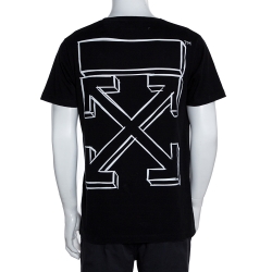 Pre Owned Off-White Black Cotton Arrow Logo Print T-Shirt M