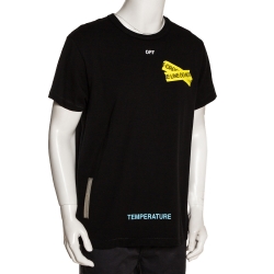 Pre Owned Off-White Black Cotton Firetape Print Round Neck T Shirt S