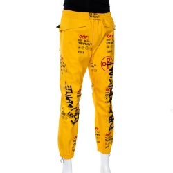 Pre Owned Off-White Yellow Graffiti Print Goretex Track Pants M