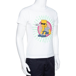 Pre Owned Off-White White Bart Print Cotton Crew Neck T-Shirt S