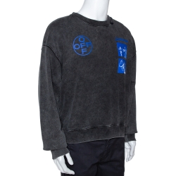 Pre Owned Off-White Grey Hardcore Caravaggio Logo Print Faded Cotton Sweatshirt M