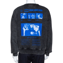 Pre Owned Off-White Grey Hardcore Caravaggio Logo Print Faded Cotton Sweatshirt M