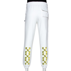 Pre Owned Off White White Cotton Yellow Logo Print Track Pants L