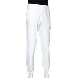 Pre Owned Off White White Cotton Yellow Logo Print Track Pants L