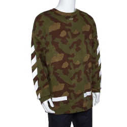 Pre Owned Off-White Green Diagonal Camouflage Print Cotton Sweatshirt S