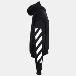 Pre Owned Off-White Black Logo Print Cotton Hoodie XL
