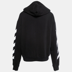 Pre Owned Off-White Black Logo Print Cotton Hoodie XL