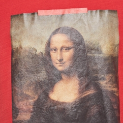 Off-White Red Mona Lisa Print Cotton Half Sleeve T-Shirt L