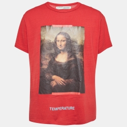 Off-White Red Mona Lisa Print Cotton Half Sleeve T-Shirt L
