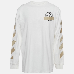 Pre Owned Off-White White Logo Back Print Cotton Long Sleeve T-Shirt XXL