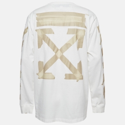 Pre Owned Off-White White Logo Back Print Cotton Long Sleeve T-Shirt XXL