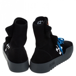 Off-White Black Knit Fabric Moto Wrap Sneakers Size 42