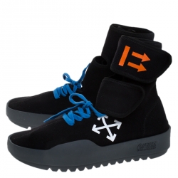 Off-White Black Knit Fabric Moto Wrap Sneakers Size 42