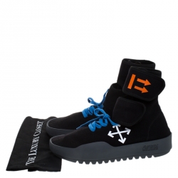Off-White Black Knit Fabric Moto Wrap Sneakers Size 42