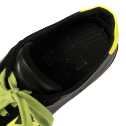 Pre Owned OFF-WHITE Black/Neon Leather And Suede Vulcanized Low Top Sneakers Size 43