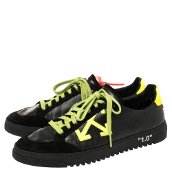 Pre Owned OFF-WHITE Black/Neon Leather And Suede Vulcanized Low Top Sneakers Size 43