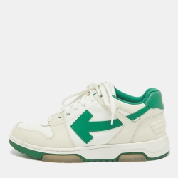 Off-White Cream/Green Leather Out Of Office Low Top Sneakers Size 45
