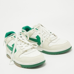 Off-White Cream/Green Leather Out Of Office Low Top Sneakers Size 45