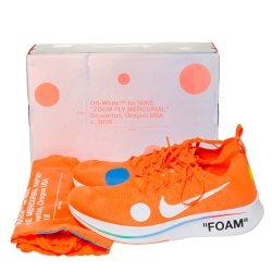 Pre Owned Nike X Off-White Orange Cotton Knit Zoom Fly Mercurial Sneakers Size 44.5