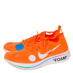 Pre Owned Nike X Off-White Orange Cotton Knit Zoom Fly Mercurial Sneakers Size 44.5