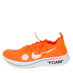 Pre Owned Nike X Off-White Orange Cotton Knit Zoom Fly Mercurial Sneakers Size 44.5