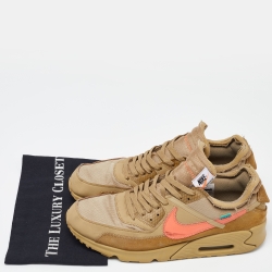 Pre Owned Off-White x Nike Beige Fabric and Suede Air Max 90 Desert Ore Sneakers Size 43