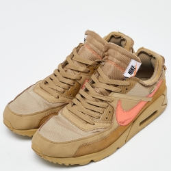 Pre Owned Off-White x Nike Beige Fabric and Suede Air Max 90 Desert Ore Sneakers Size 43