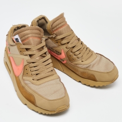 Pre Owned Off-White x Nike Beige Fabric and Suede Air Max 90 Desert Ore Sneakers Size 43