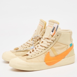 Pre Owned Off-White x Nike Beige Leather Blazer Mid All Hallow's Eve Sneakers Size 42.5