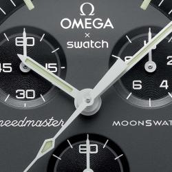 Pre Owned Omega Black Velcro Moon Swatch Mission To Mercury Men's Watch 42 mm